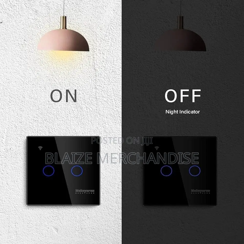 2-Gang Black Glass Touch Smart Wall Switch