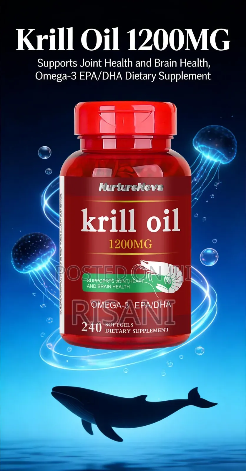 Krill Oil by 1200mg by 240 Soft Gels, Supports Bone and Brain Health