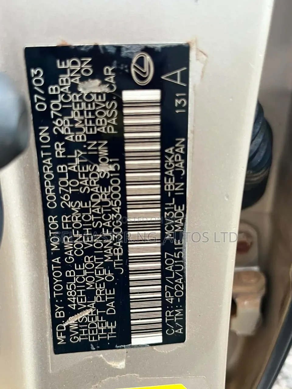 Lexus ES 2003 Gold