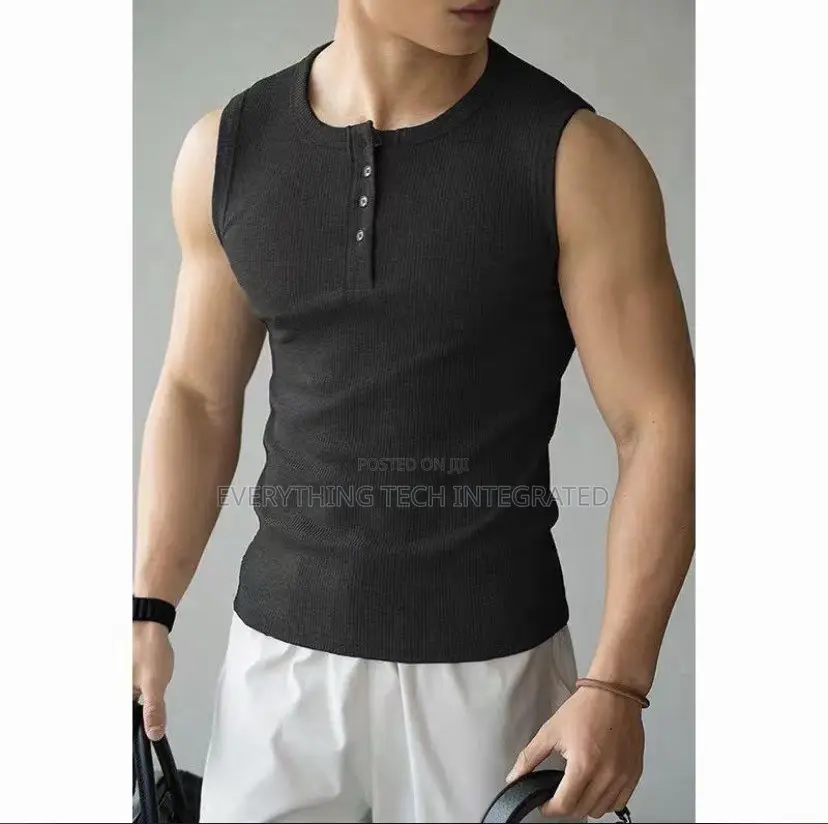 Ribbed Knit Sleeveless Henley Tank Top