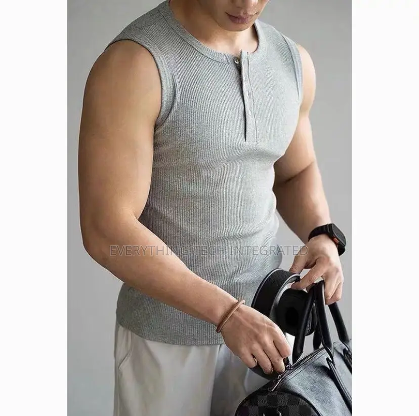 Ribbed Knit Sleeveless Henley Tank Top