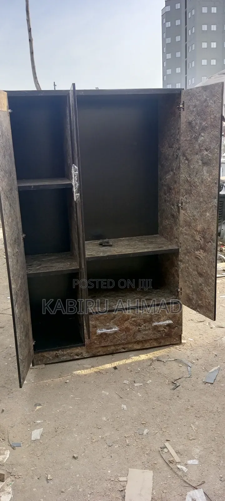 3 Doors Wardrobe With MDF Marble Board