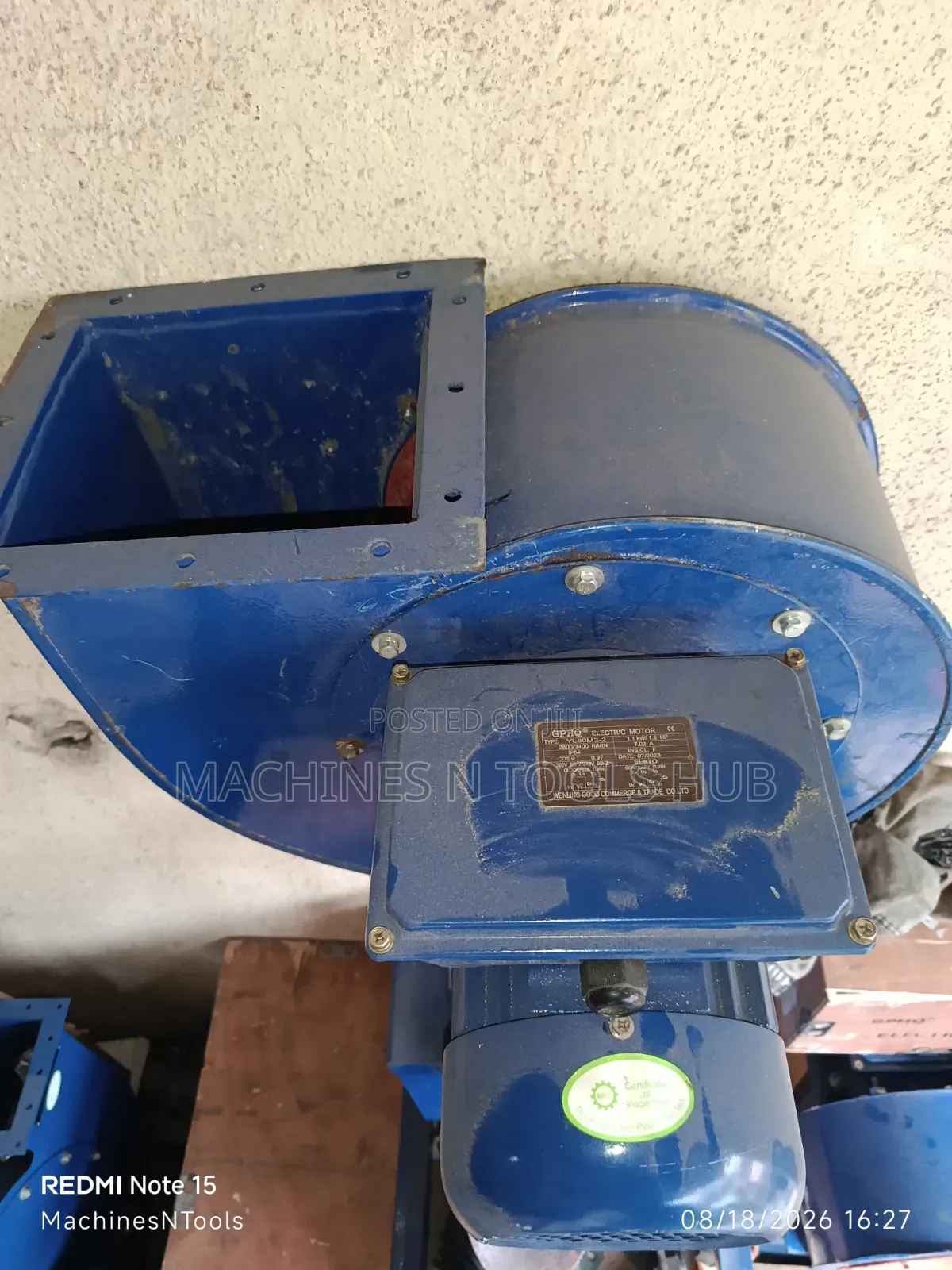 1.1kW (1.5 HP) Industrial Centrifugal Blower