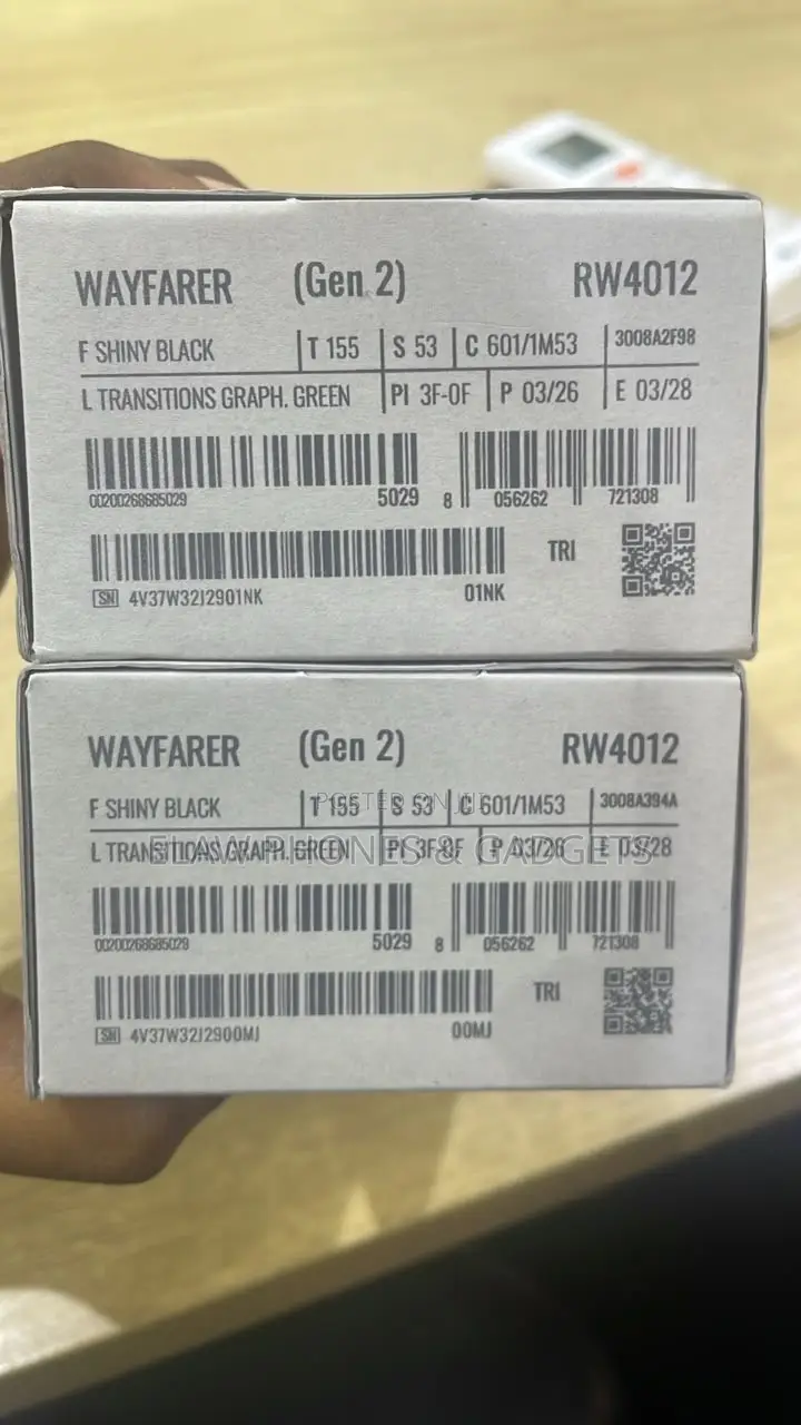 Rayban Glass Gen 2 Wayfarer Shiny BLK Transitions Graphite GRN S53