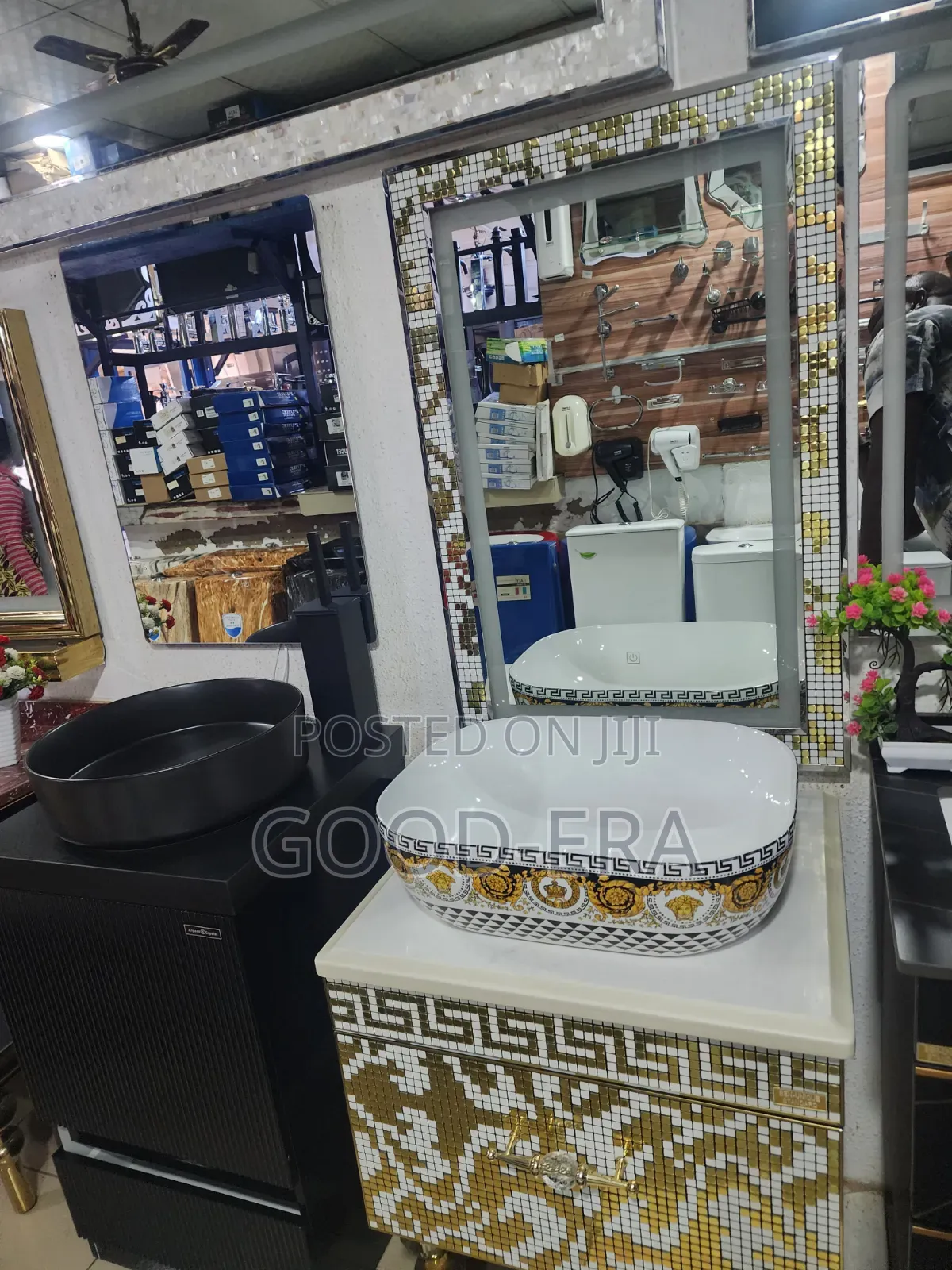 Gold Themed Cabinet Basin and LED Mirror