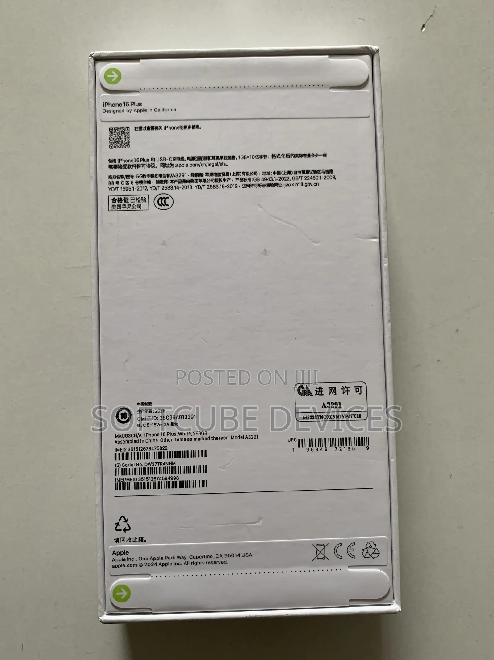 New Apple iPhone 16 Plus 256 GB White