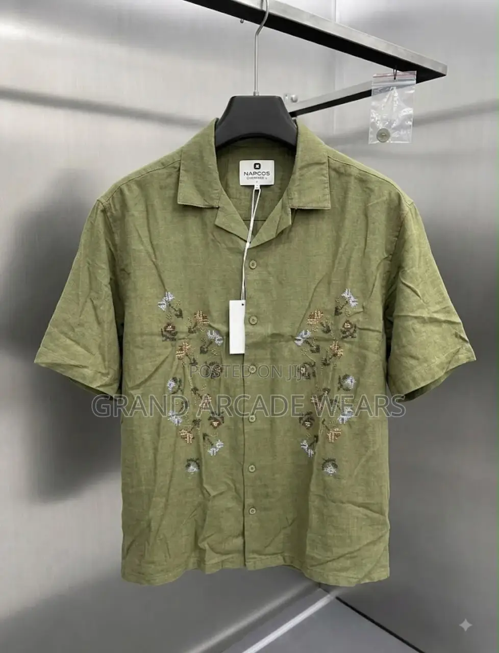 “Men’s Light Embroidered Linen Camp-Collar Shirt.”