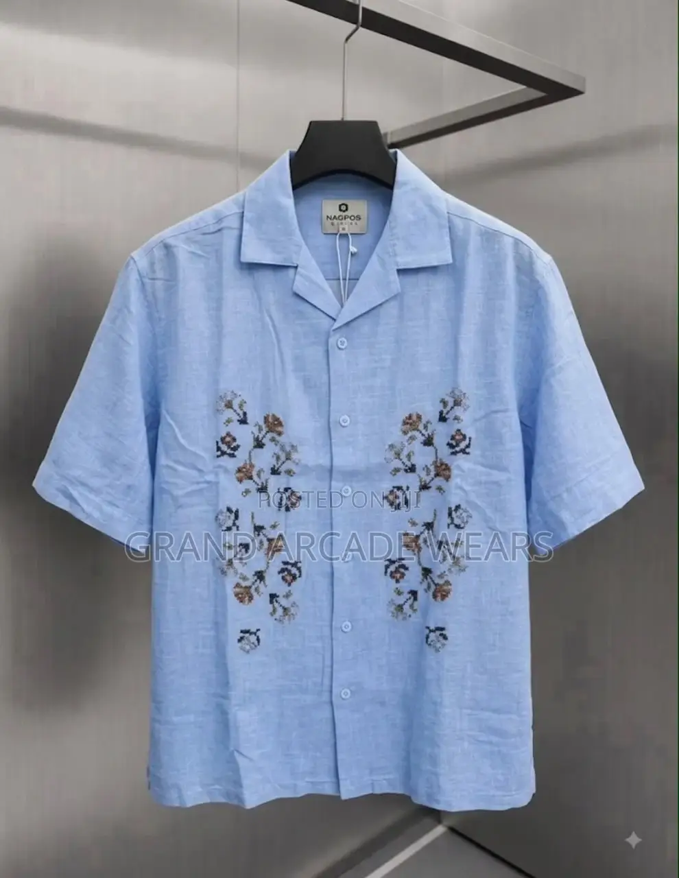 “Men’s Light Embroidered Linen Camp-Collar Shirt.”