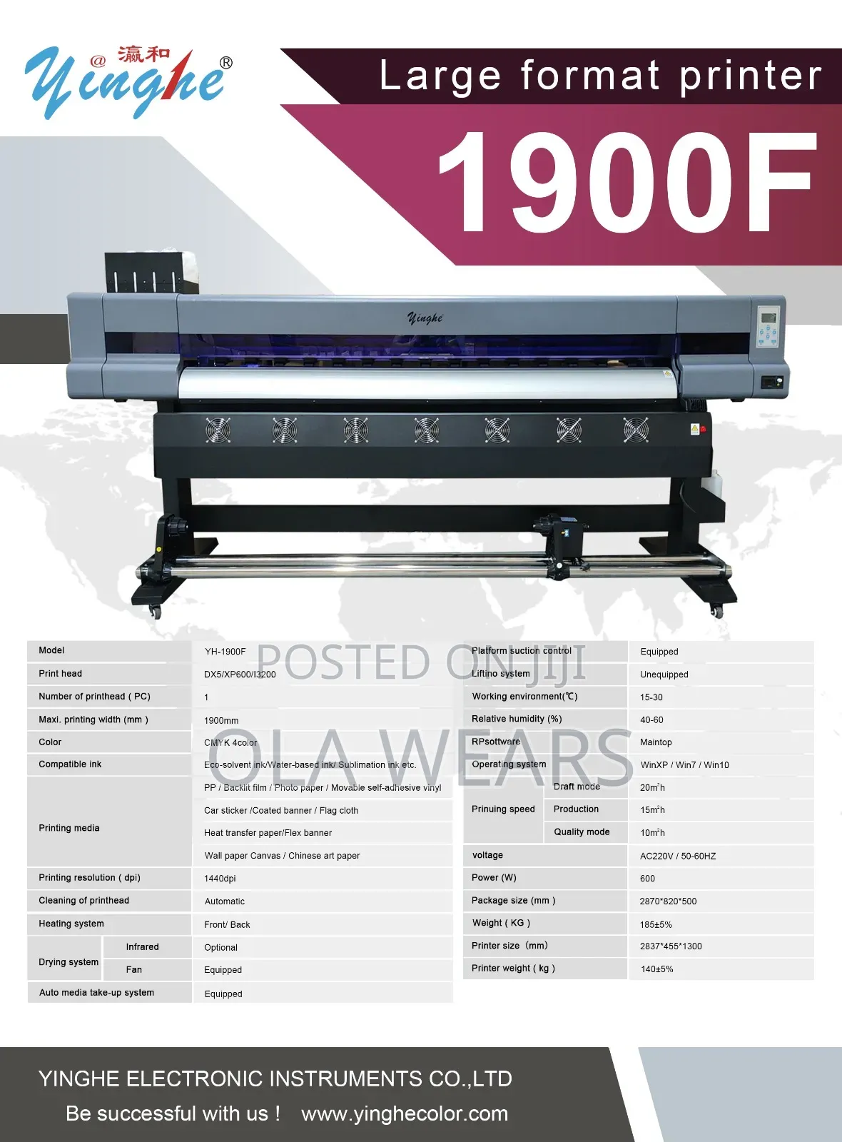Yinghe 6ft 1900f Xp600 Large Format Printer