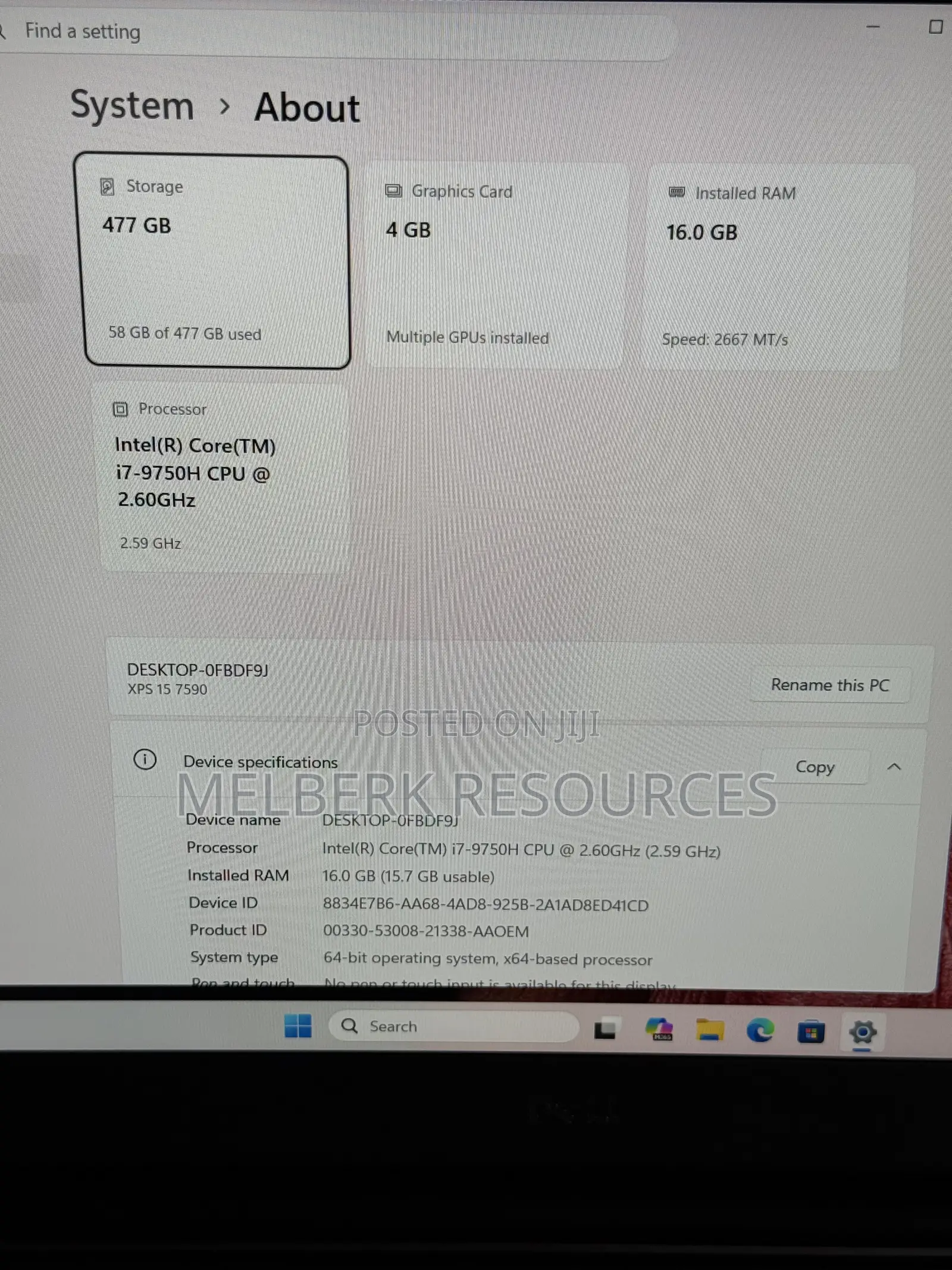 Laptop Dell XPS 15 7590 16GB Intel Core i7 SSD 512GB