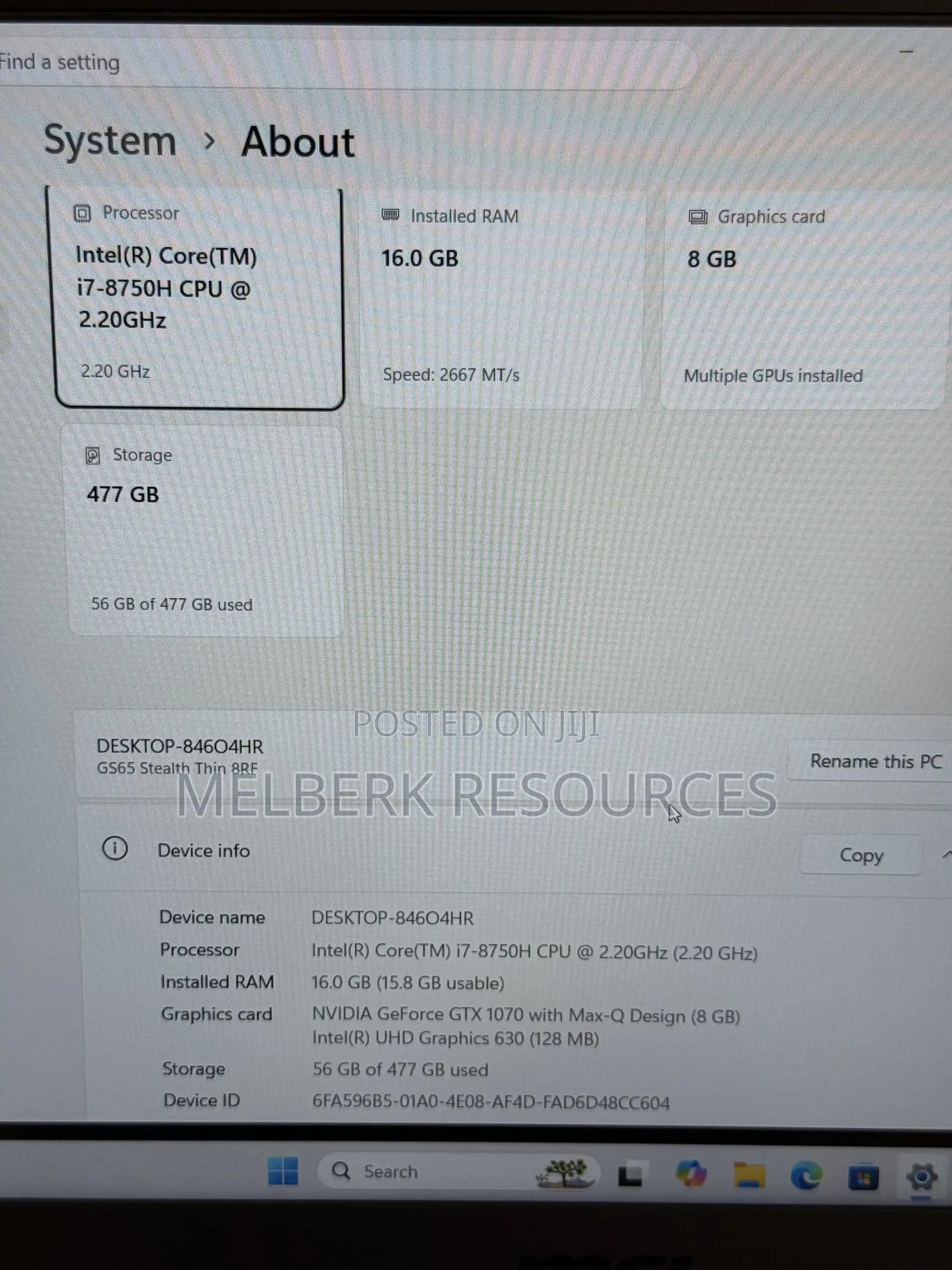 Laptop MSI GS65 Stealth Thin 8RE 16GB Intel Core i7 SSD 512GB