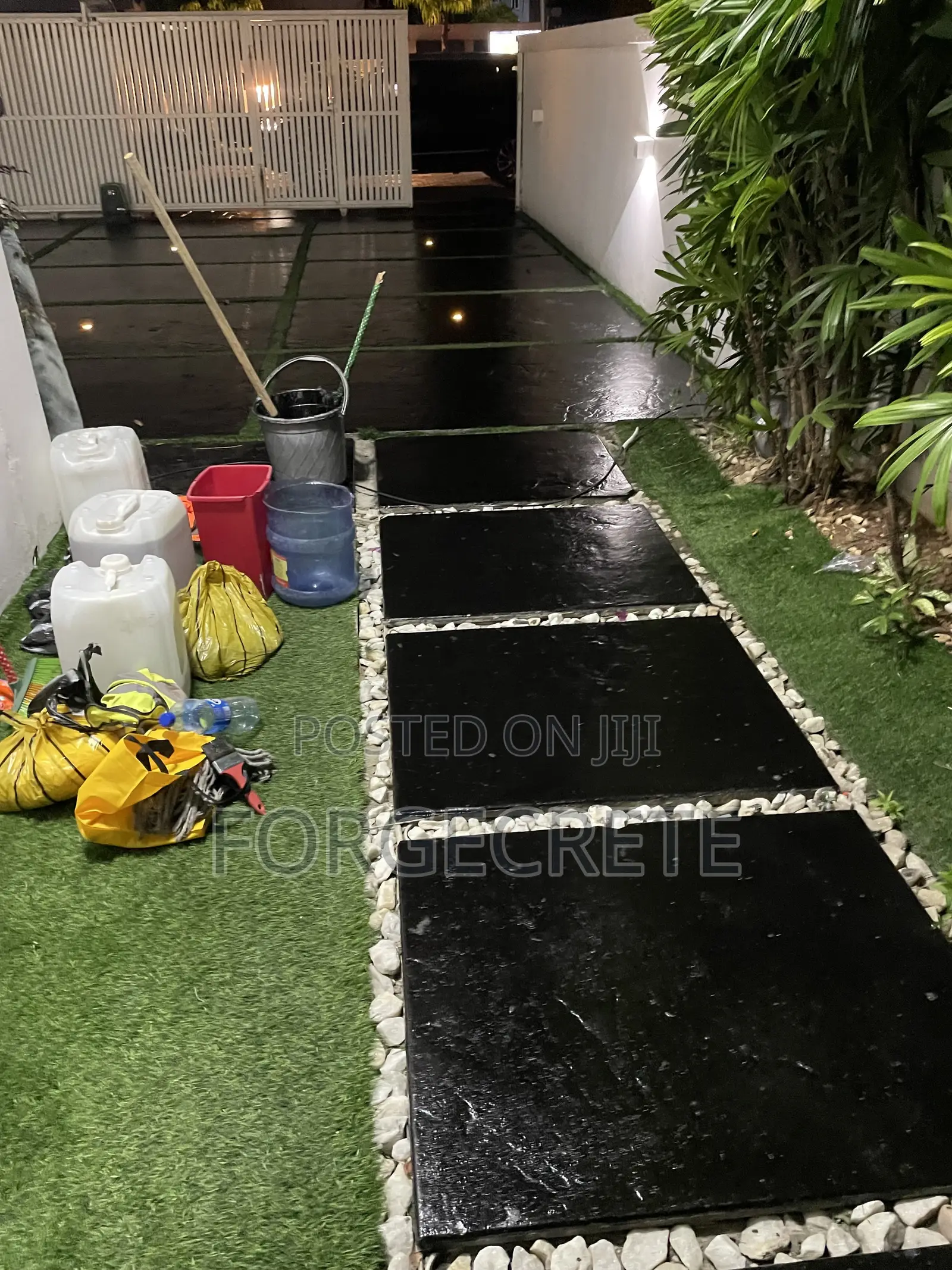 Artificial Grass and Concrete Stamp Floor Installation