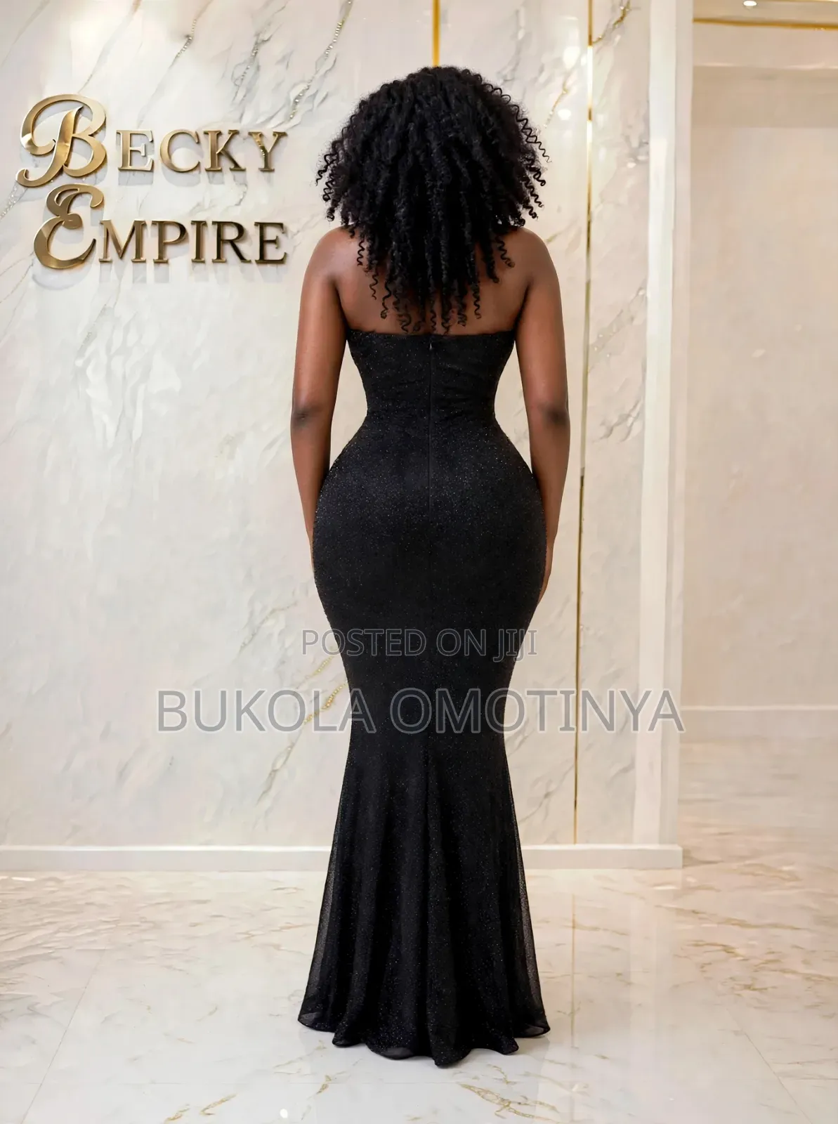 Black Glitter Strapless Sweetheart Mermaid Gown - Floor Length -