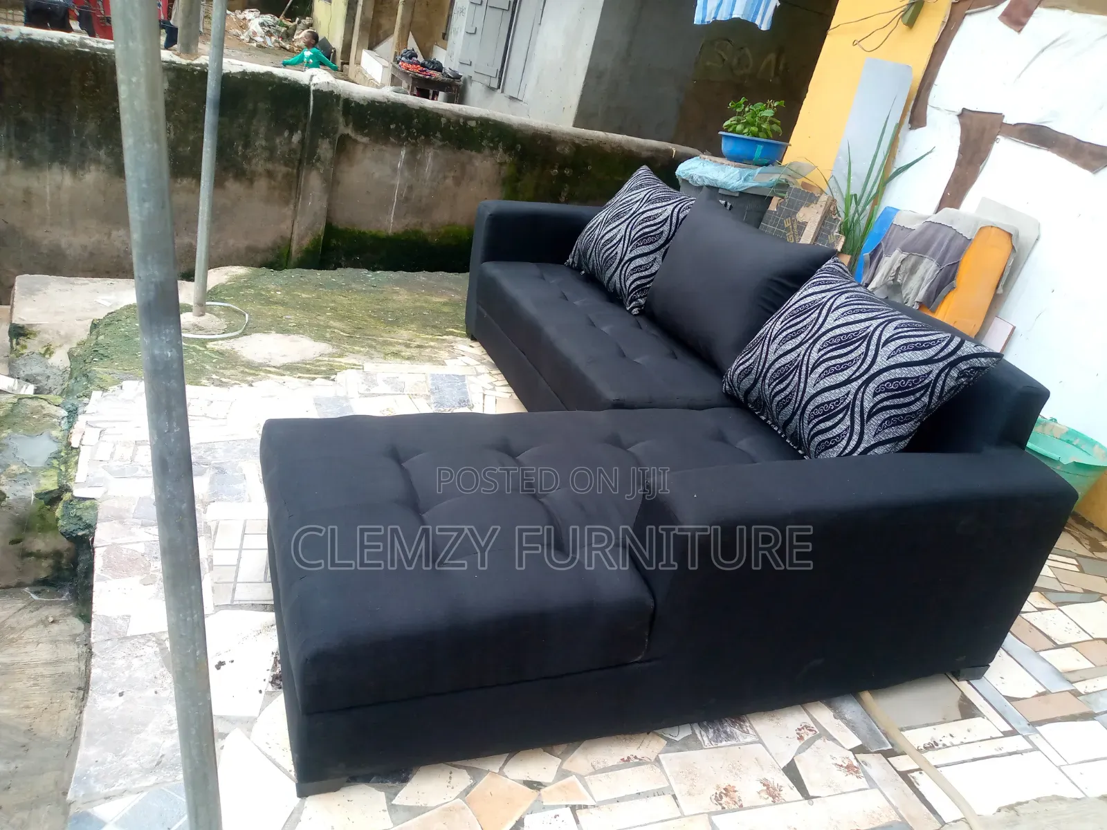 Black Colour 6 Seater L Shape Sofas