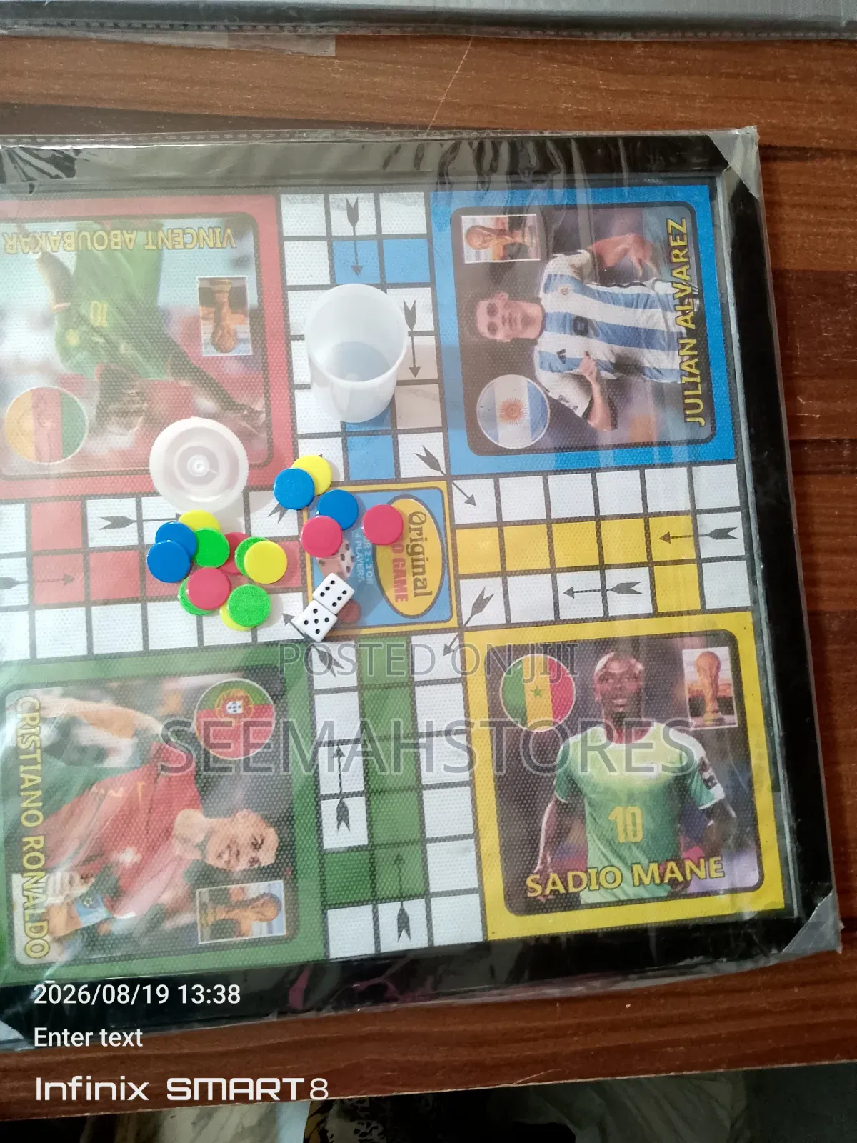 2 in 1 Aluminum Draft /Ludo Game. 14 by 14 Iches