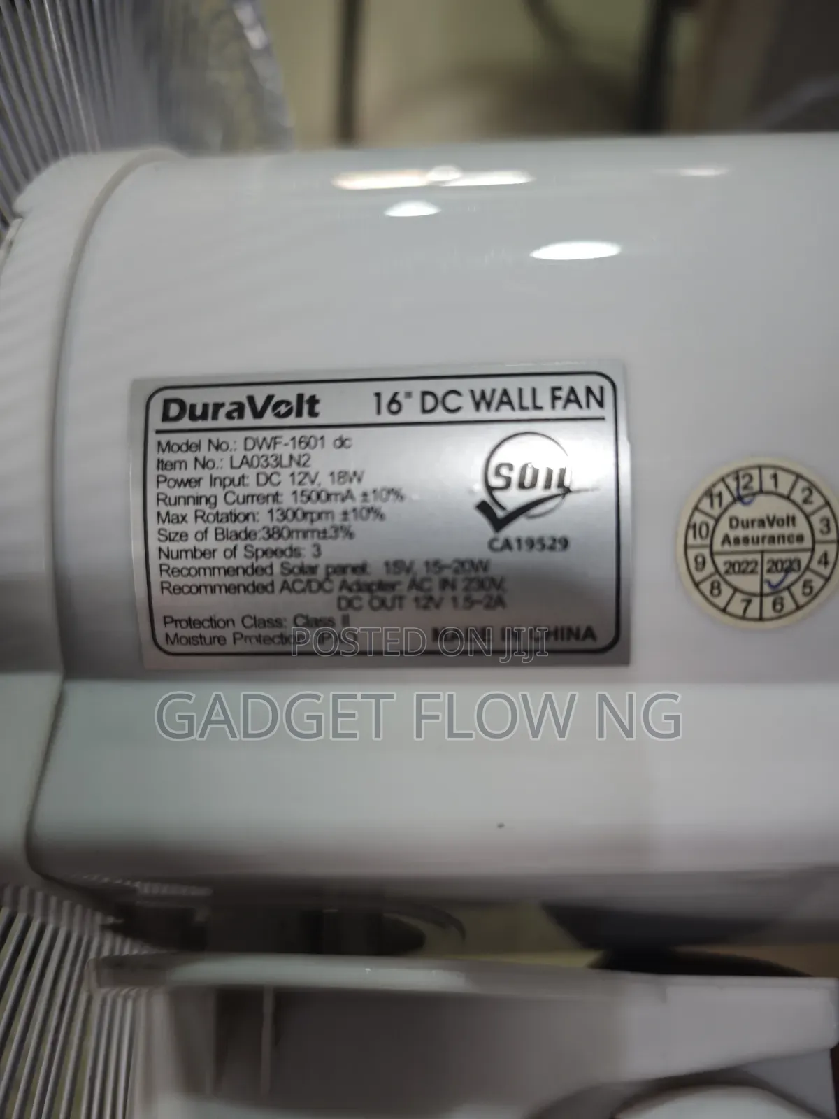 Duravolt 16" AC DC Fan (Used)