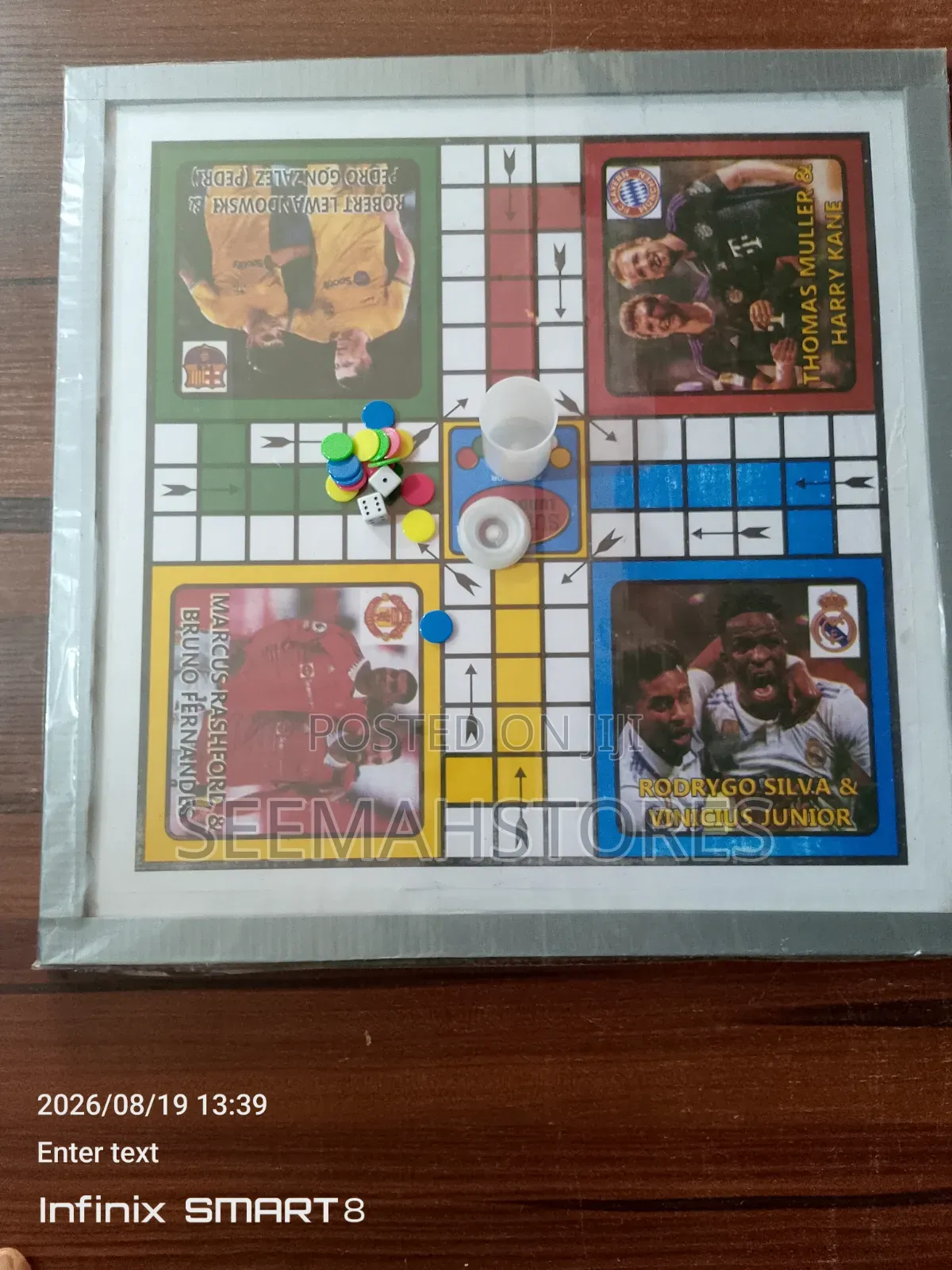 2 in 1 Aluminum Draft/Ludo Game. 16 by 16 Inches