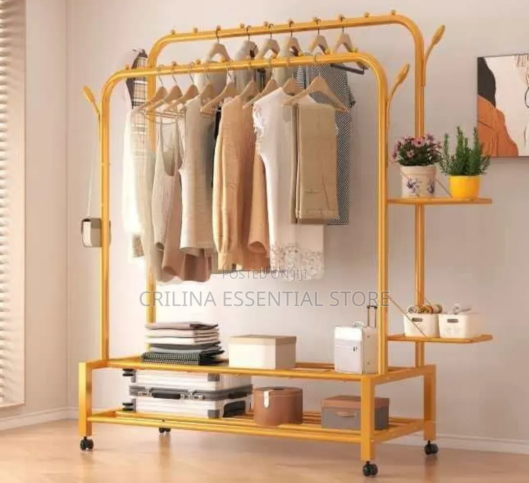 68kg Multipurpose Golden Double-Pole Clothes Rack