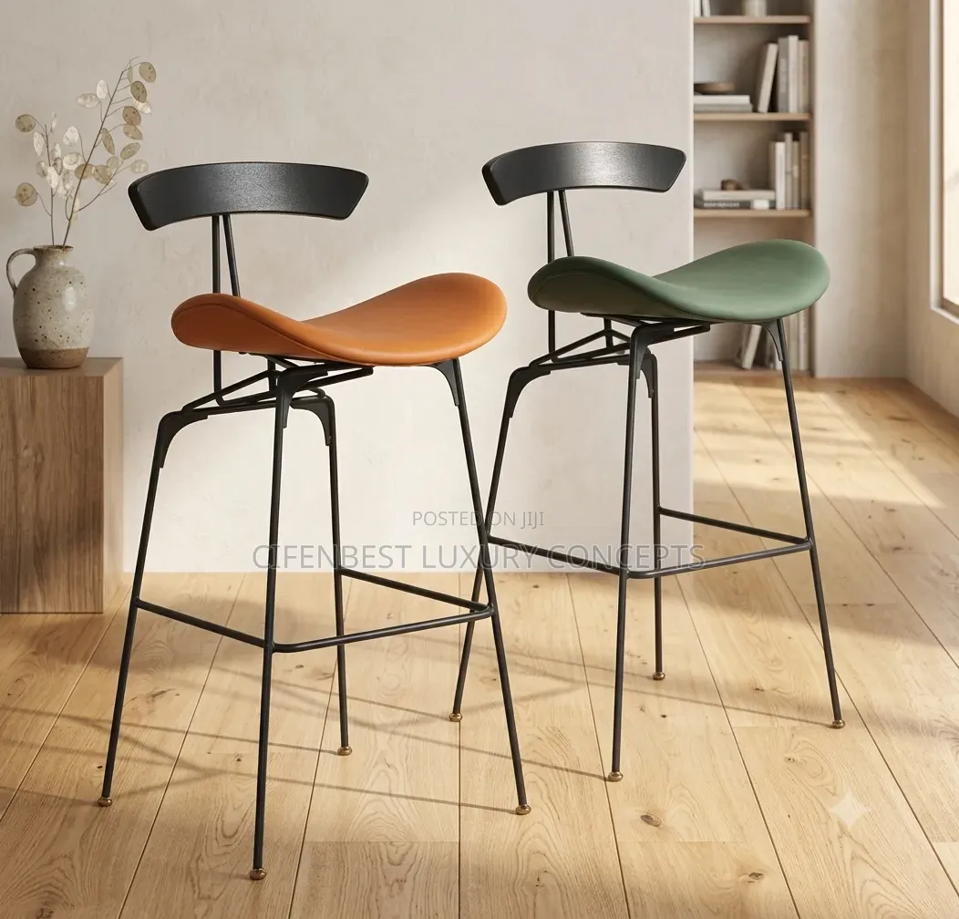 Luxury Kitchen/ Bar Stool Curved Back, Cushion Seat Iron Leg