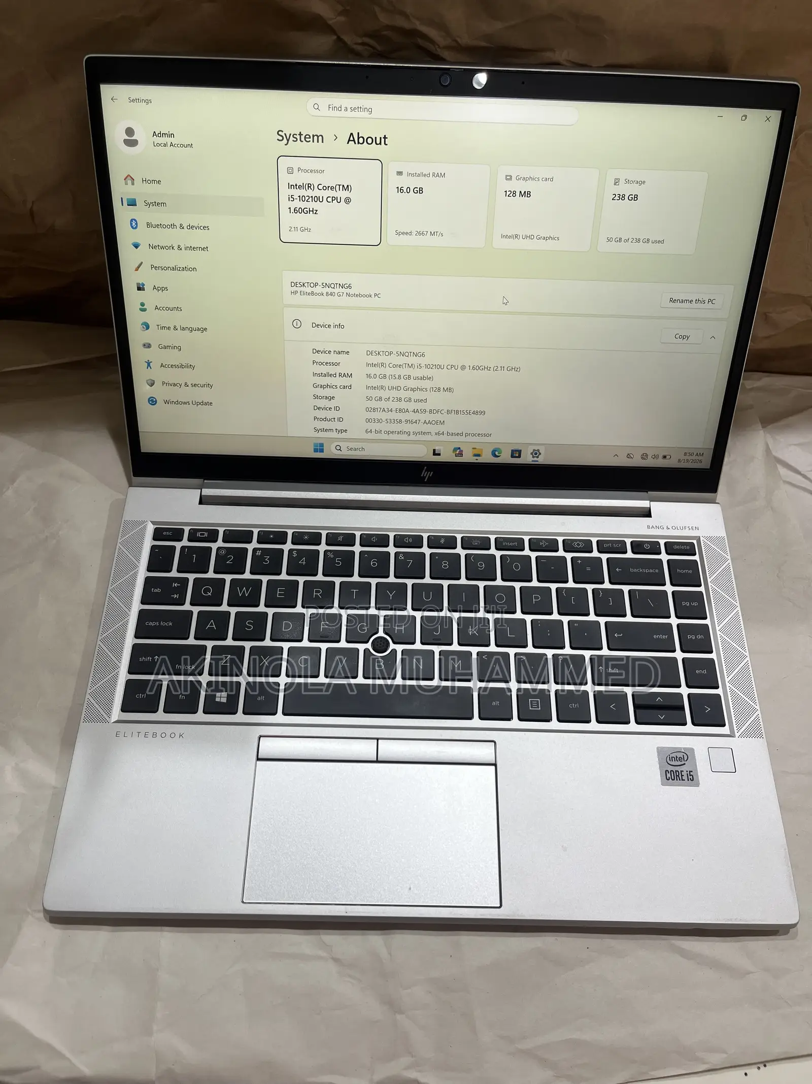 Laptop HP EliteBook 840 G7 16GB Intel Core i5 SSD 256GB