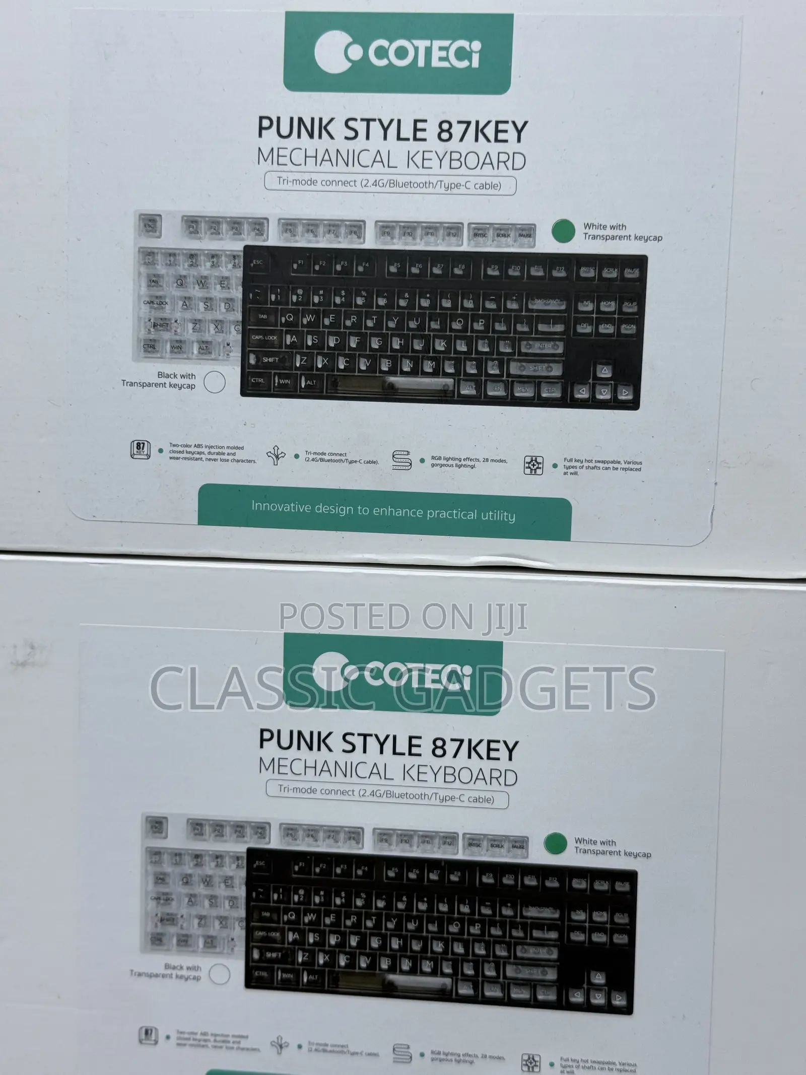 Coteci Punk Style 87 Keys Mechanical Keyboard With Tri Mode Connection
