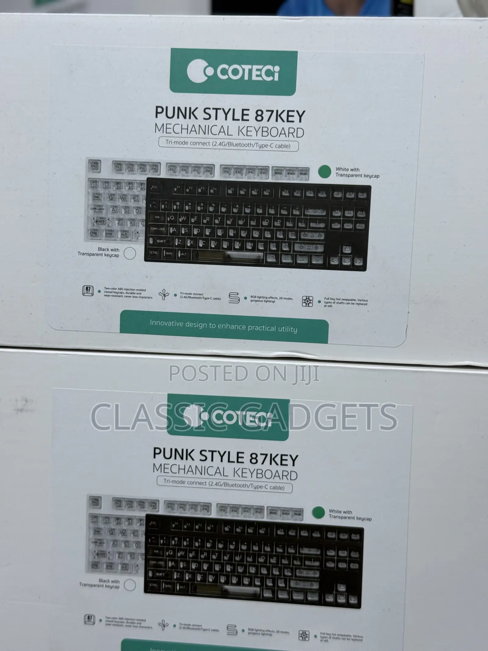 Coteci Punk Style 87 Keys Mechanical Keyboard With Tri Mode Connection