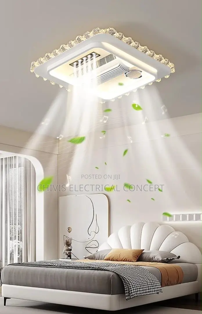 Luxury Fan Chandelier. 3 Color LED Light and Remote Control