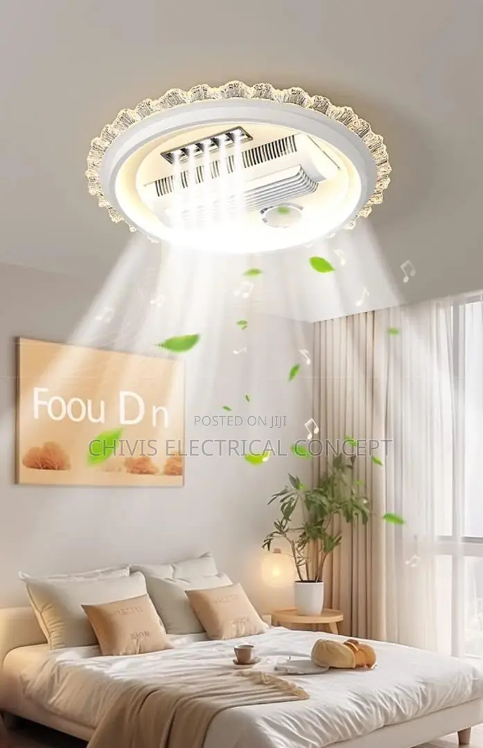 Luxury Fan Chandelier. 3 Color LED Light and Remote Control