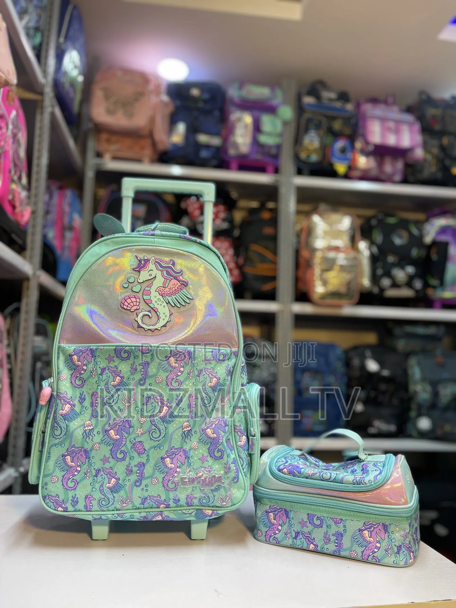 Smiggle Mint Unicorn Trolley Backpack Lunch Bag Set