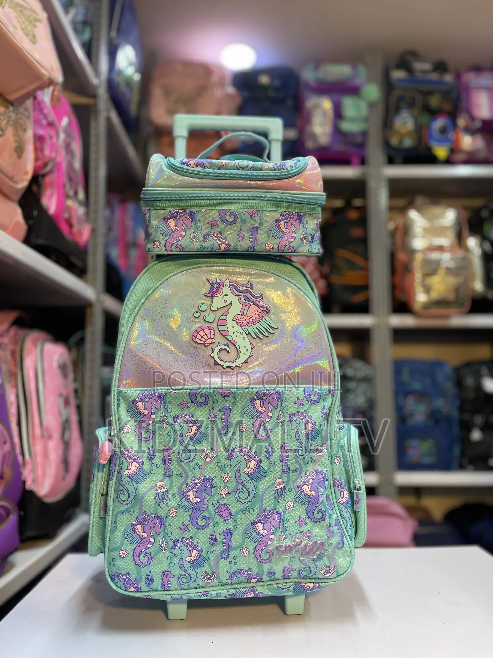 Smiggle Mint Unicorn Trolley Backpack Lunch Bag Set