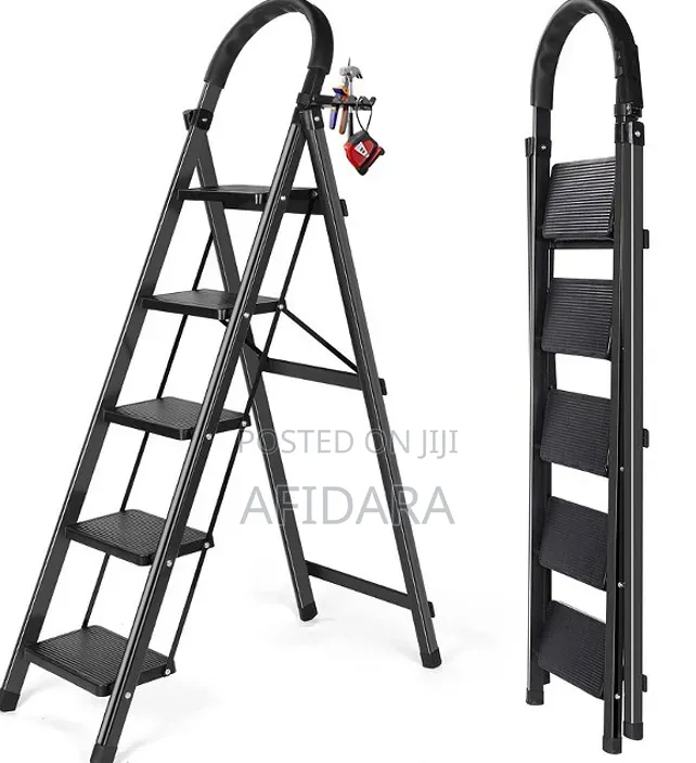 5-Step Ladder With Tool Tray – Strong Perfect for Home Use | Black
