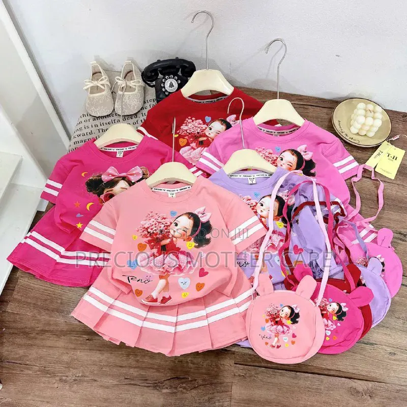 Girl Top and Pleated Skirt With Bag 3 Pics