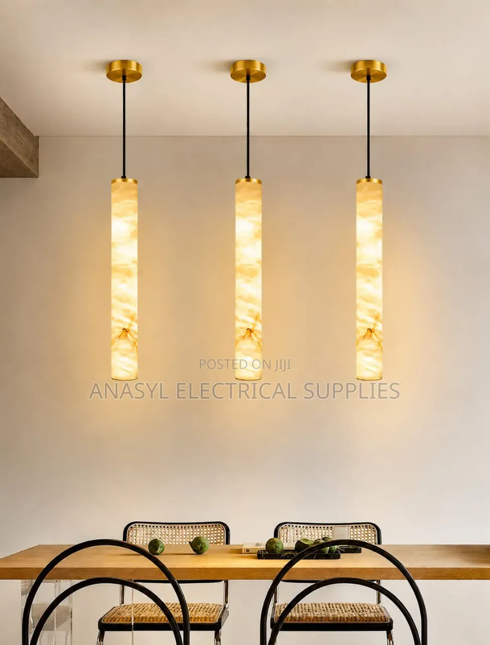 Modern Cylindrical Alabaster Marble LED Pendant Lights