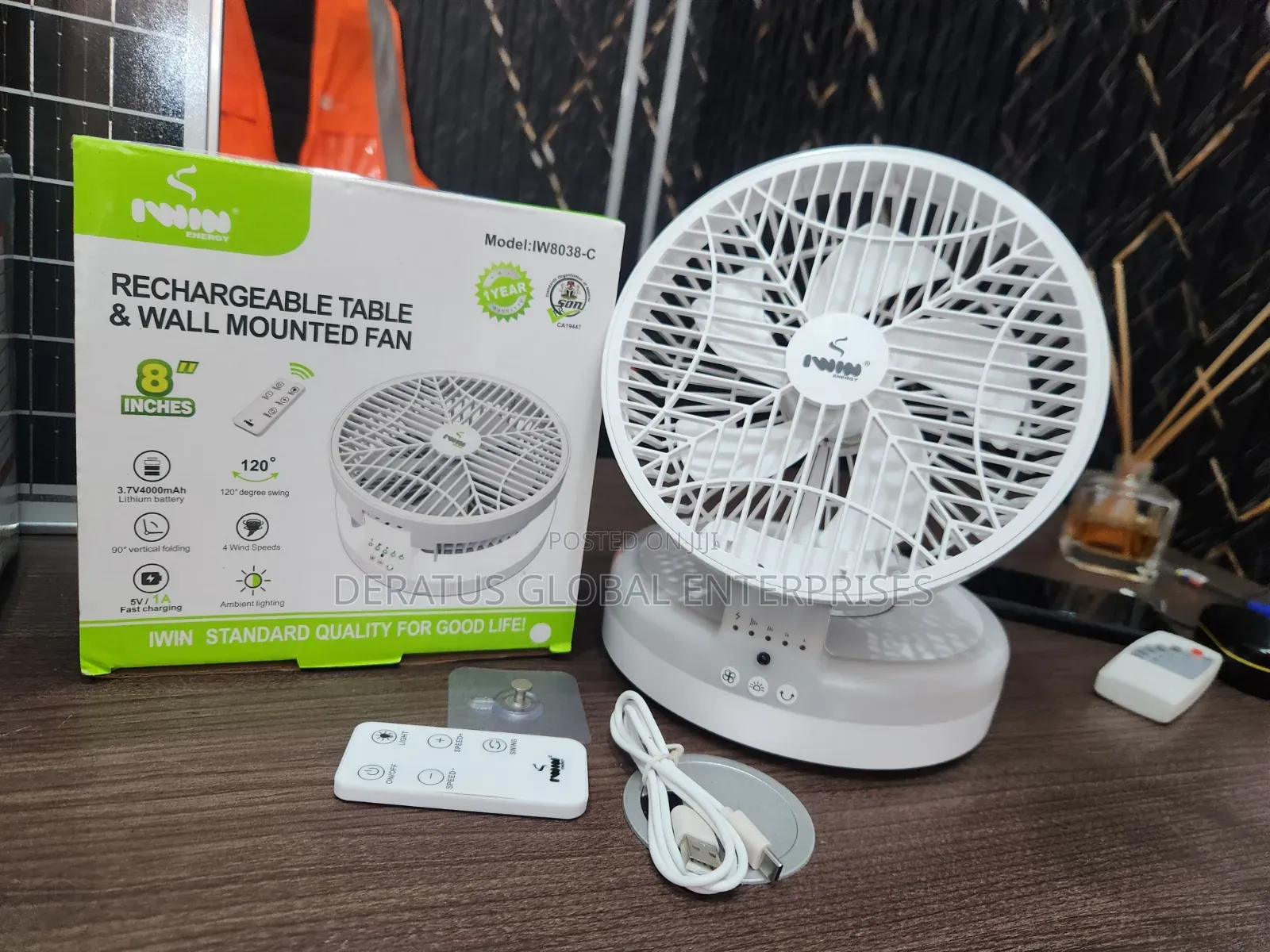 IWIN Rechargeable Table Wall Mounted Fan 8 Inch _ Remote Control