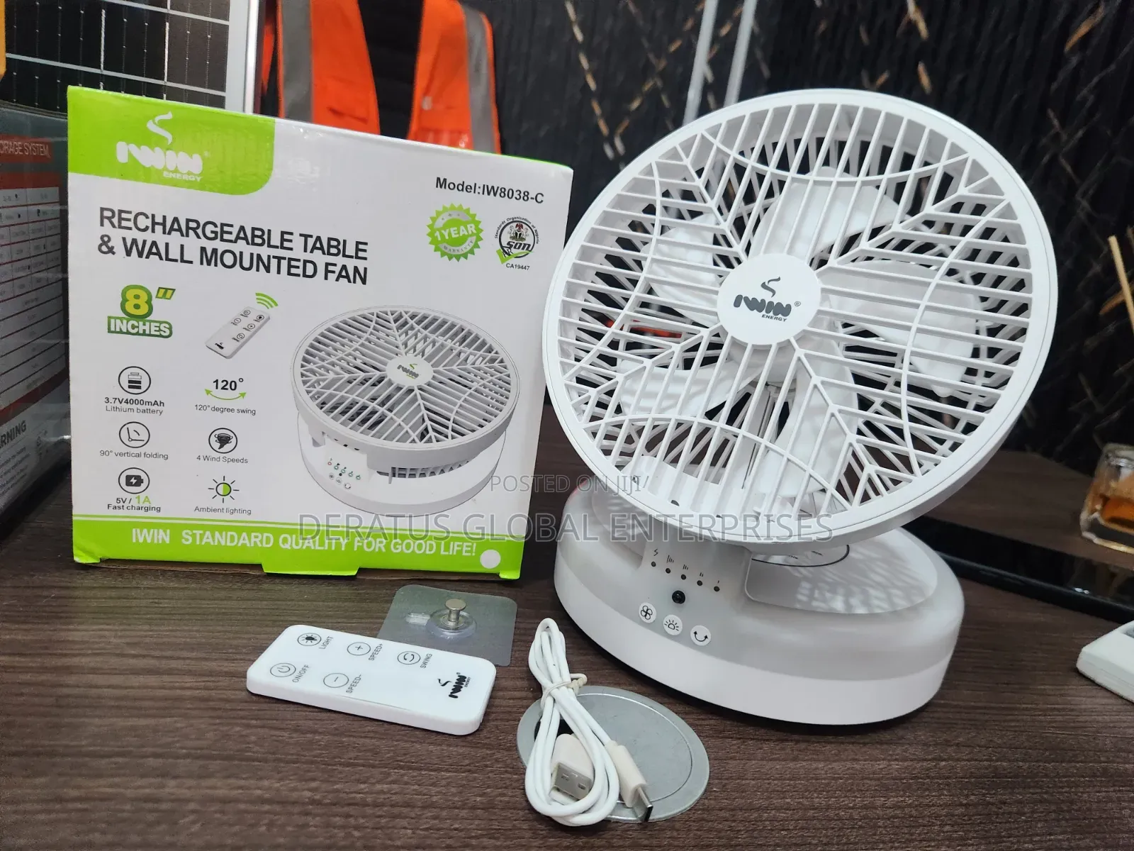 IWIN Rechargeable Table Wall Mounted Fan 8 Inch _ Remote Control