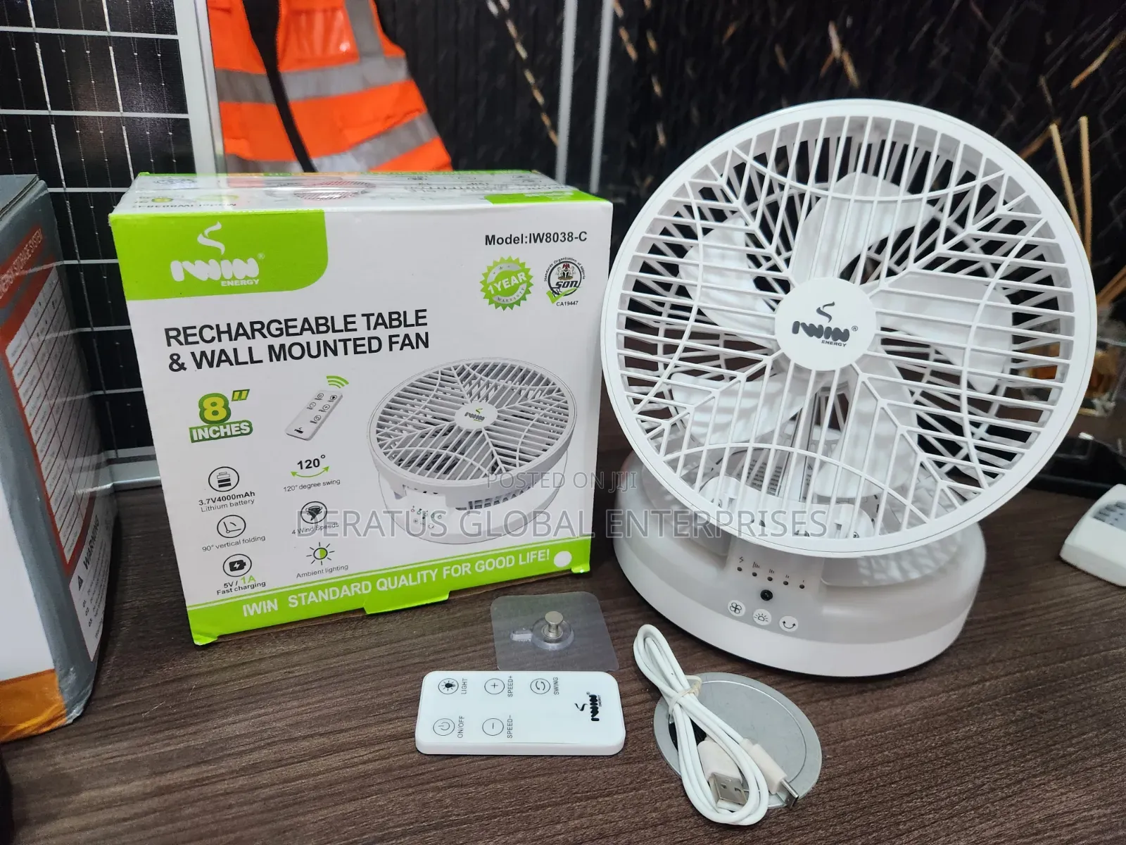 8" Rechargeable Fan With Remote Control _ 4 Wind Speeds