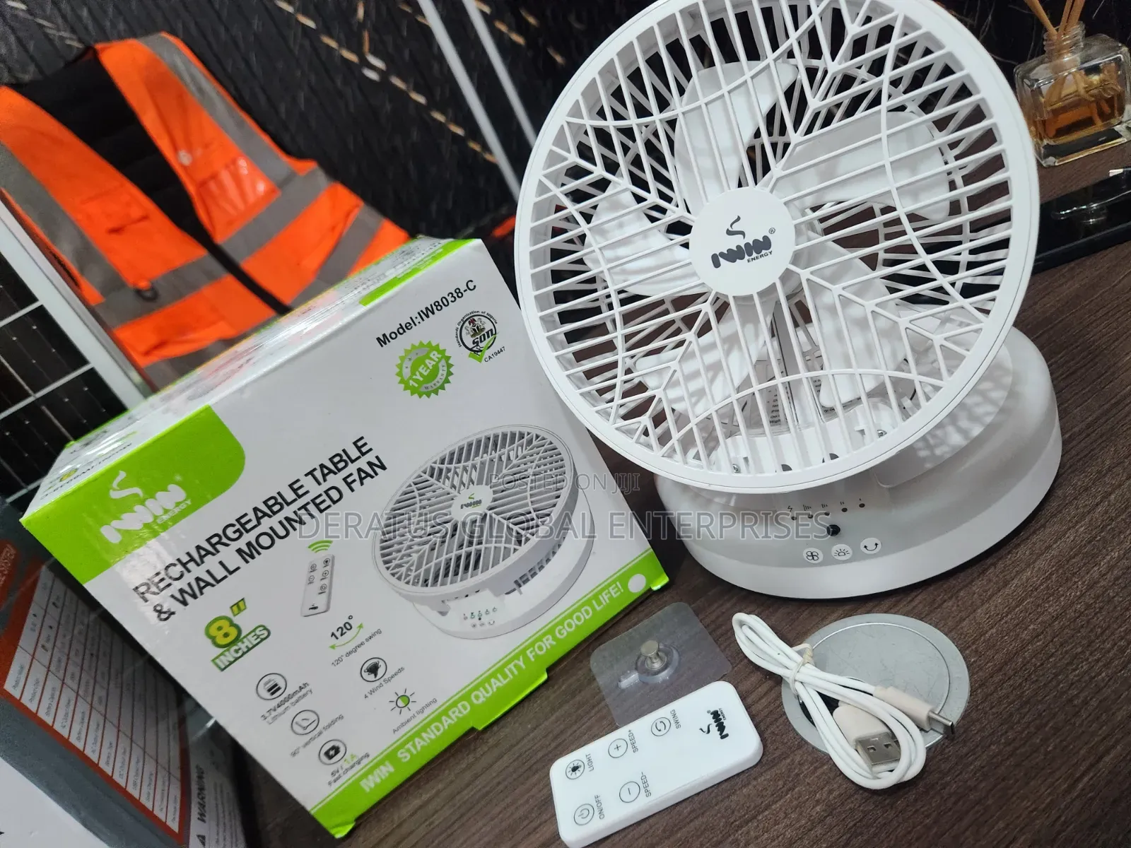 8 Inch USB Rechargeable Fan _ Remote Control 4 Speeds