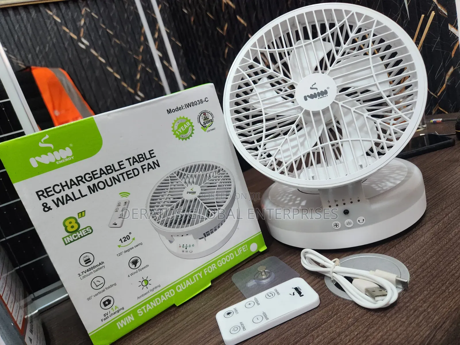 Portable Rechargeable Table Fan _ 4000mAh Battery,8 Inch