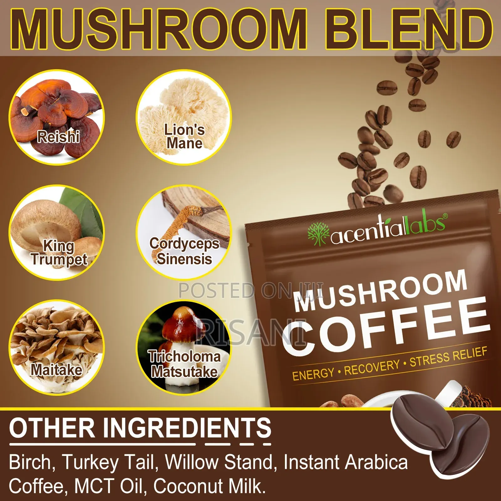 Mushroom Coffee, 10 Mushrooms Withe, Wit Mushroom Powder for Energy