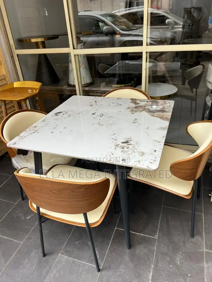 Leather Chair/ Marble Top Dinning by 4 Seaters
