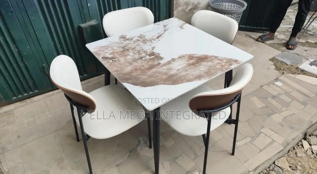 Leather Chair/ Marble Top Dinning by 4 Seaters