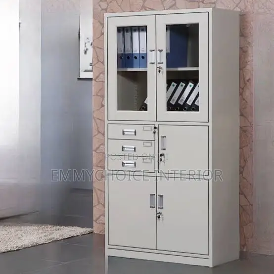 Office Metal Bookshelf Cabinet With Drawers