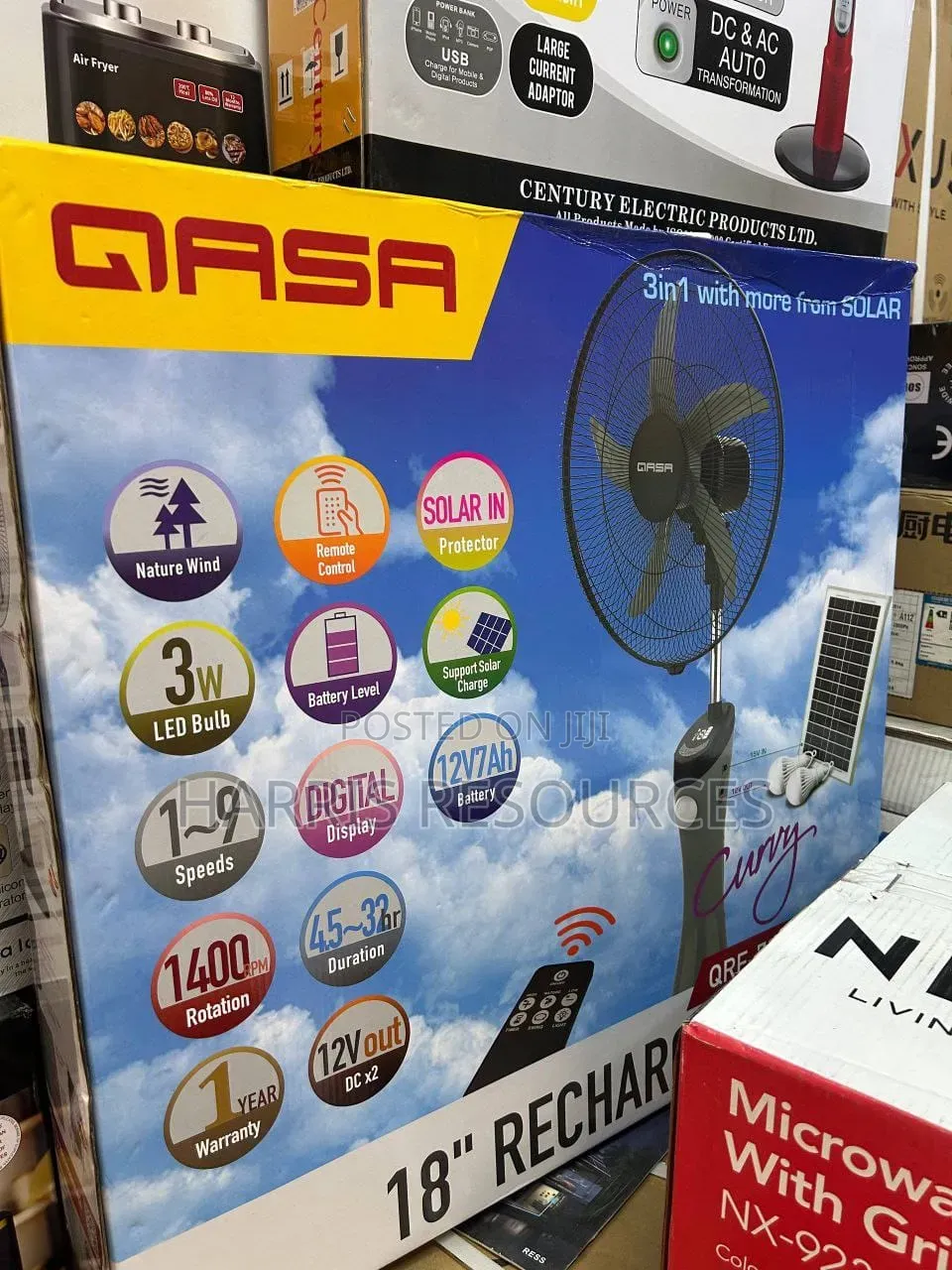 Qasa Rechargeable Fan With Solar Panel With 2 Bulbs
