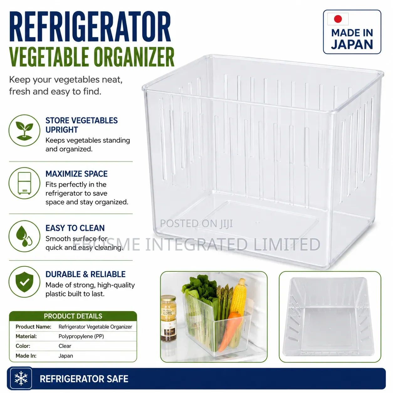 Inomata KiRei Vege Wide Refrigerator Vegetable Organizer