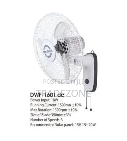 Duravolt 16 Inch AC/DC Wall Fan DWF-1601