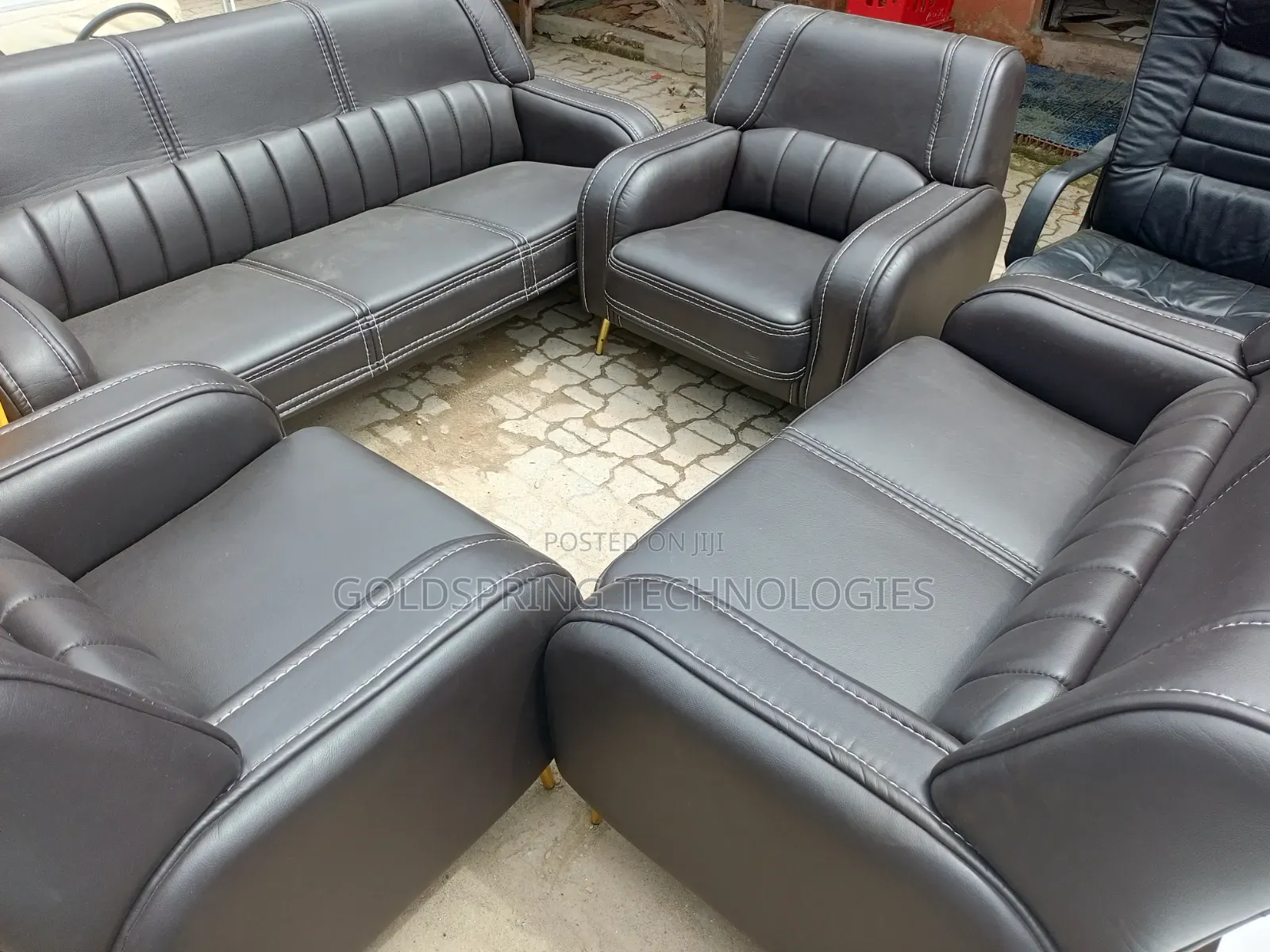 Foreign Black Leather Sofa