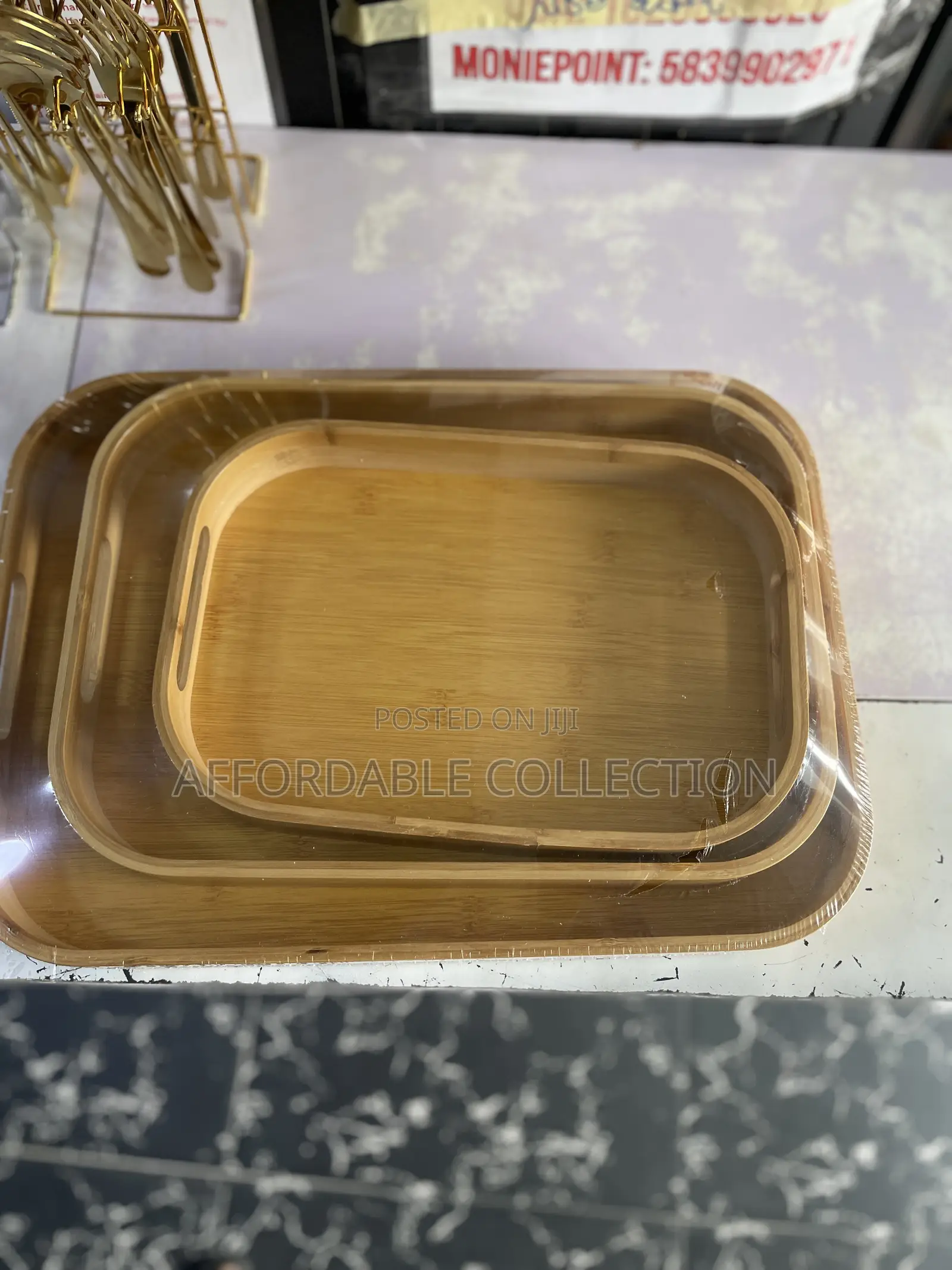 Brown Wooden Tray Set