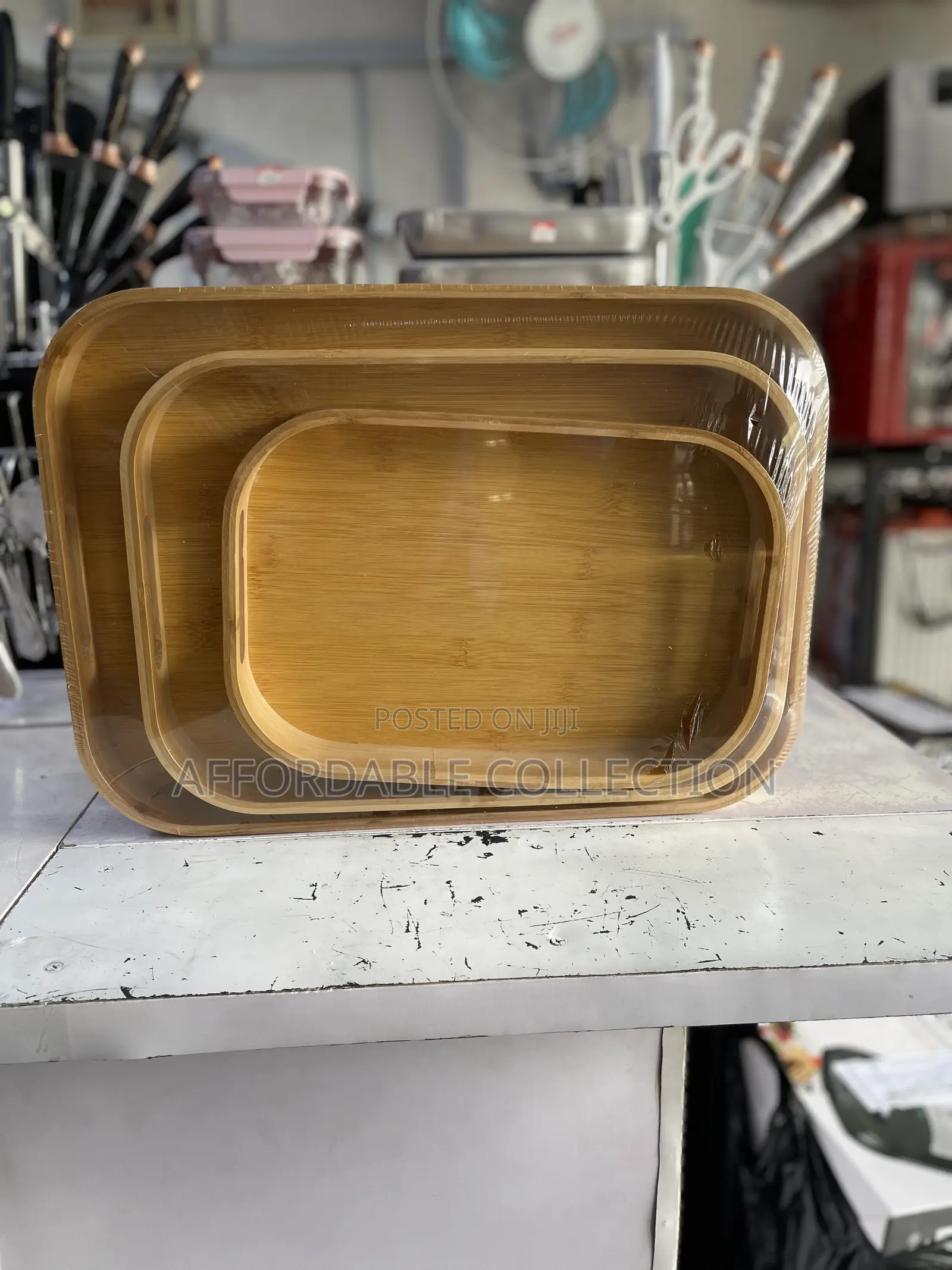 Brown Wooden Tray Set
