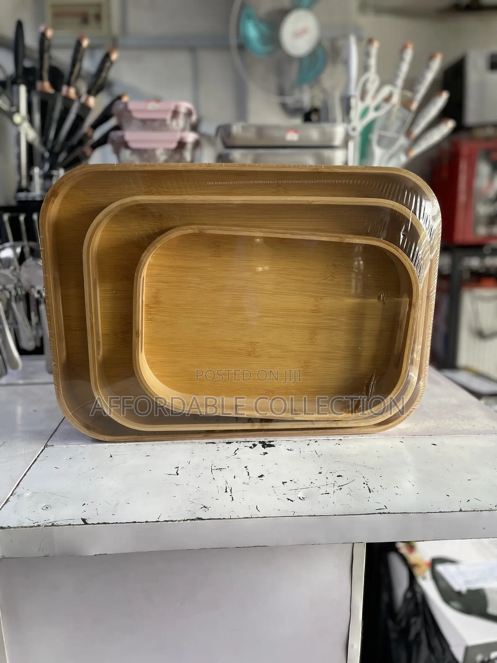 Brown Wooden Tray Set