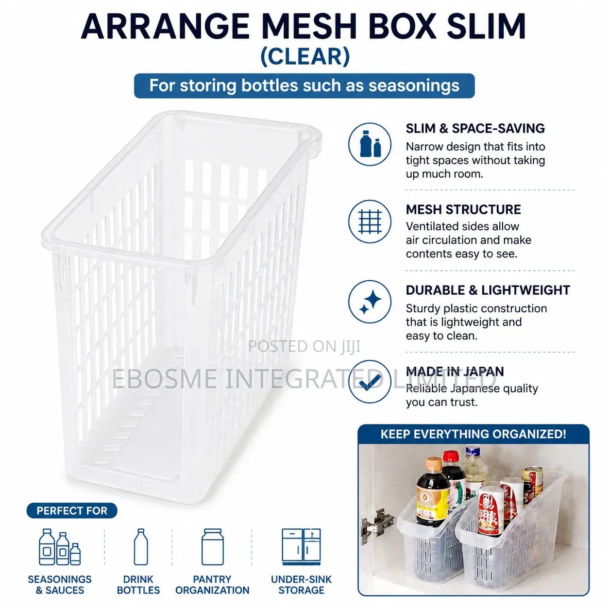 Japanese Slim Clear Storage Basket Organizer